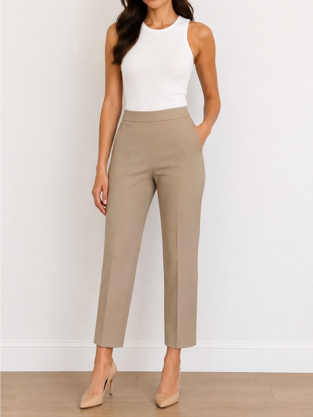 Michael Kors NWT High Rise Stretch Cotton Twill Skinny Pants Sand NEW W TAGS 6